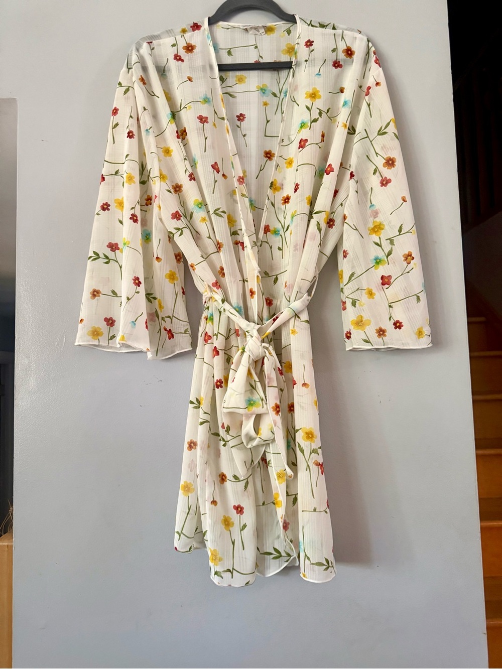 Vintage French Maid Floral Robe Sheer Kimono Made in Canada Size L Style 11-890